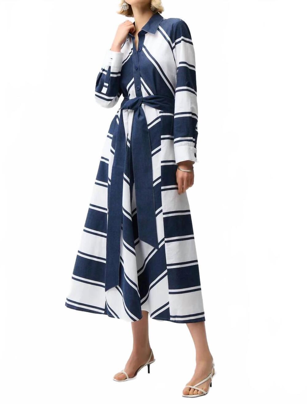 NEW JOSEPH RIBKOFF striped midi dress in navy